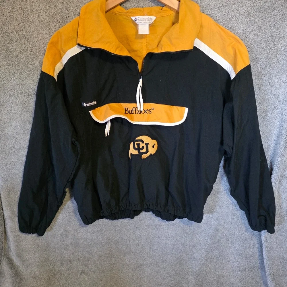 Columbia Colorado Buffaloes Windbreaker Jacket Vintage CU Pullover Black Gold L